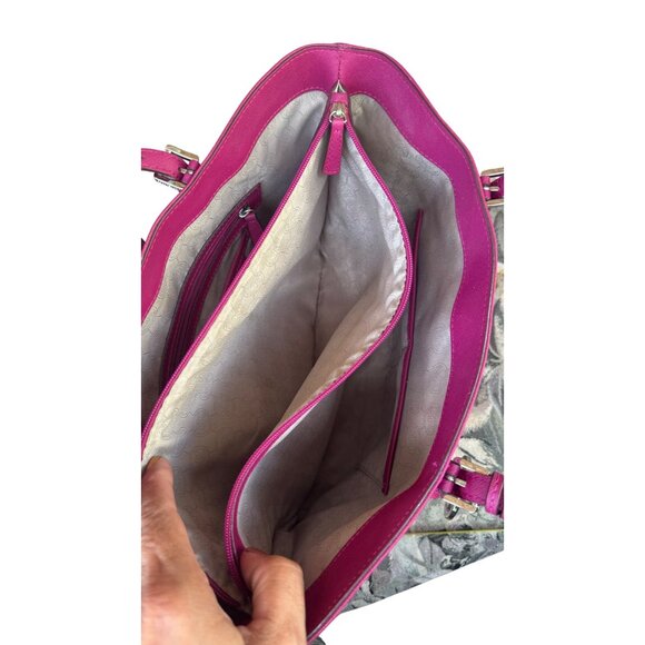 Michael Kors Pink Leather Tote Bag With Front Pocket & Logo Charm - Picture 11 of 12